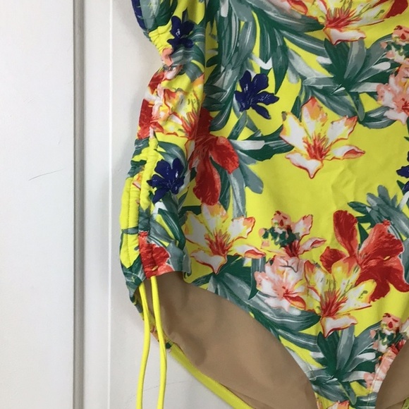 Cacique Floral High Waist Bikini Bottom Swim Retro Ruched Sides Plus Size 28 New - Picture 3 of 7